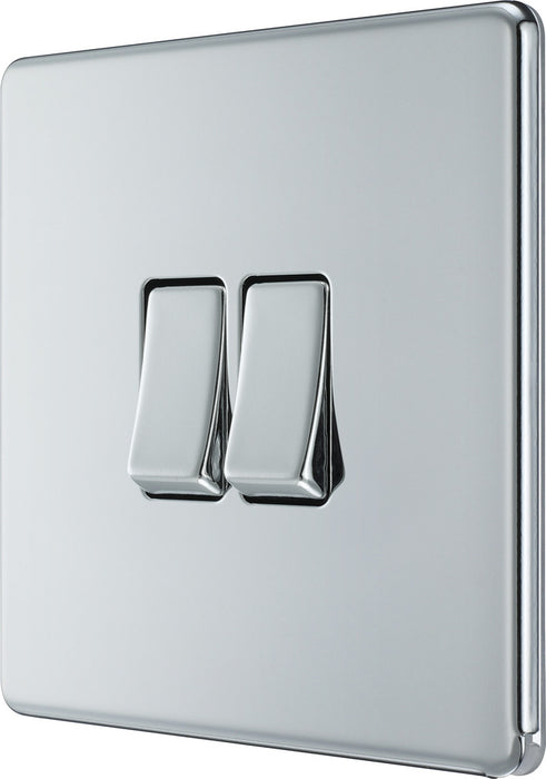BG FPC42 Flatplate Screwless Double Light Switch 10A - Polished Chrome - westbasedirect.com
