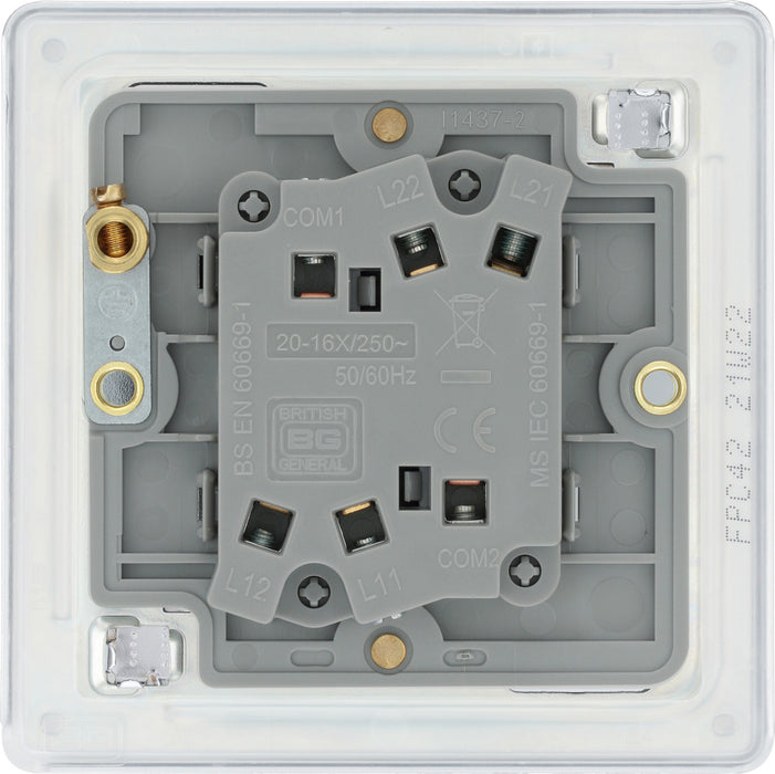 BG FPC42 Flatplate Screwless Double Light Switch 10A - Polished Chrome - westbasedirect.com