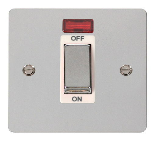Click Define FPCH501WH Flat Plate 45A Ingot 1G Double Pole Switch + Neon - Polished Chrome (White) - westbasedirect.com
