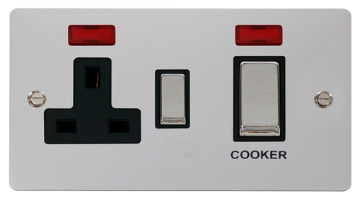 Click Define FPCH505BK Flat Plate 45A Ingot 2G DP Switch + 13A DP Switched Socket + Neon - Polished Chrome (Black) - westbasedirect.com