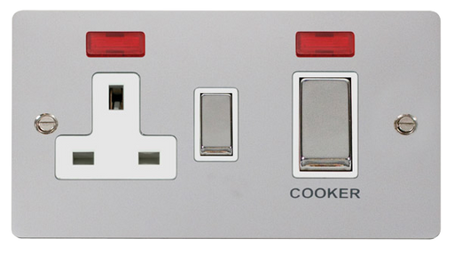 Click Define FPCH505WH Flat Plate 45A Ingot 2G DP Switch + 13A DP Switched Socket + Neon - Polished Chrome (White) - westbasedirect.com