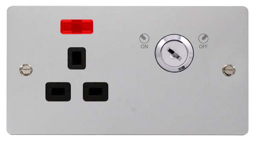 Click Define FPCH655BK Flat Plate 13A Ingot 1G DP Key Lockable Switched Socket + Neon - Polished Chrome (Black) - westbasedirect.com