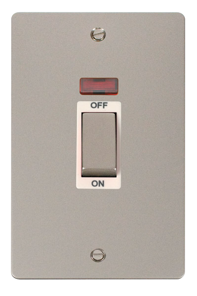 Click Define FPPN503WH Flat Plate 45A Ingot 2G Double Pole Switch + Neon (Vertical) - Pearl Nickel (White) - westbasedirect.com