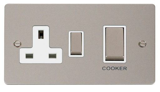 Click Define FPPN504WH Flat Plate 45A Ingot 2G DP Switch + 13A DP Switched Socket - Pearl Nickel (White) - westbasedirect.com