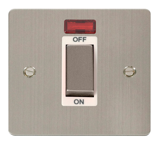 Click Define FPSS501WH Flat Plate 45A Ingot 1G Double Pole Switch + Neon - Stainless Steel (White) - westbasedirect.com