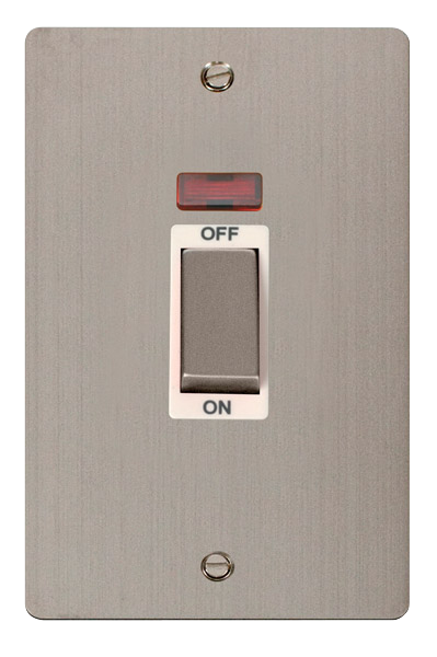 Click Define FPSS503WH Flat Plate 45A Ingot 2G Double Pole Switch + Neon (Vertical) - Stainless Steel (White) - westbasedirect.com