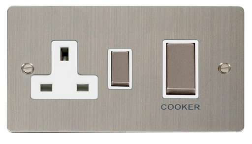 Click Define FPSS504WH Flat Plate 45A Ingot 2G DP Switch + 13A DP Switched Socket - Stainless Steel (White) - westbasedirect.com