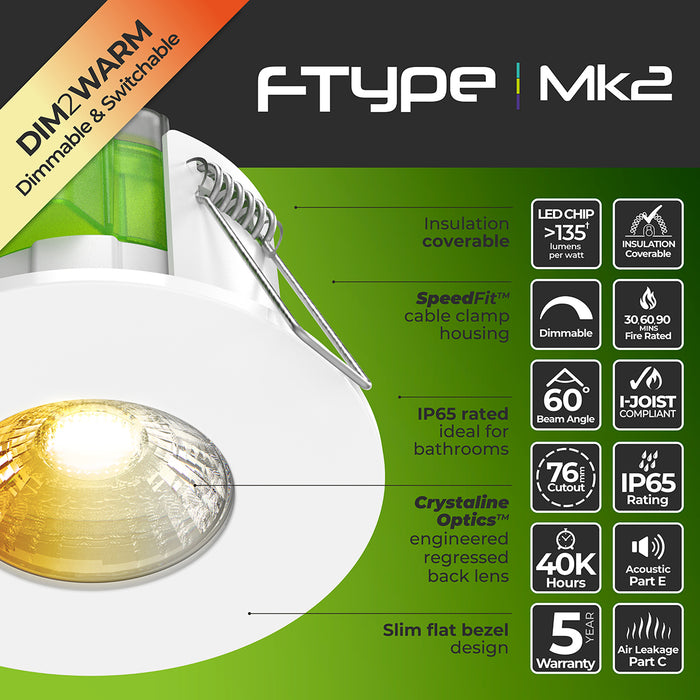Luceco FTF6WD2W FType MK2 4W/6W 690lm Power Change & CCT Change 3000K/4000K Dim2Warm Dimmable IP65 White - Flat - westbasedirect.com
