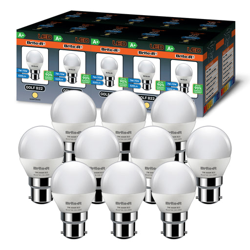 Brite-R 7W B22 BC Golf LED Bulb Warm White 3000K (10 Pack) - westbasedirect.com