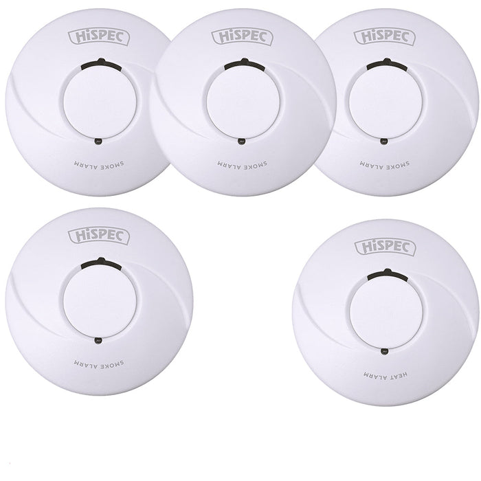 HiSPEC BATTERY Power Radio Frequency 4x Smoke & 1x Heat Detector RF10-PRO with 10Yr Sealed Lithium Battery - westbasedirect.com