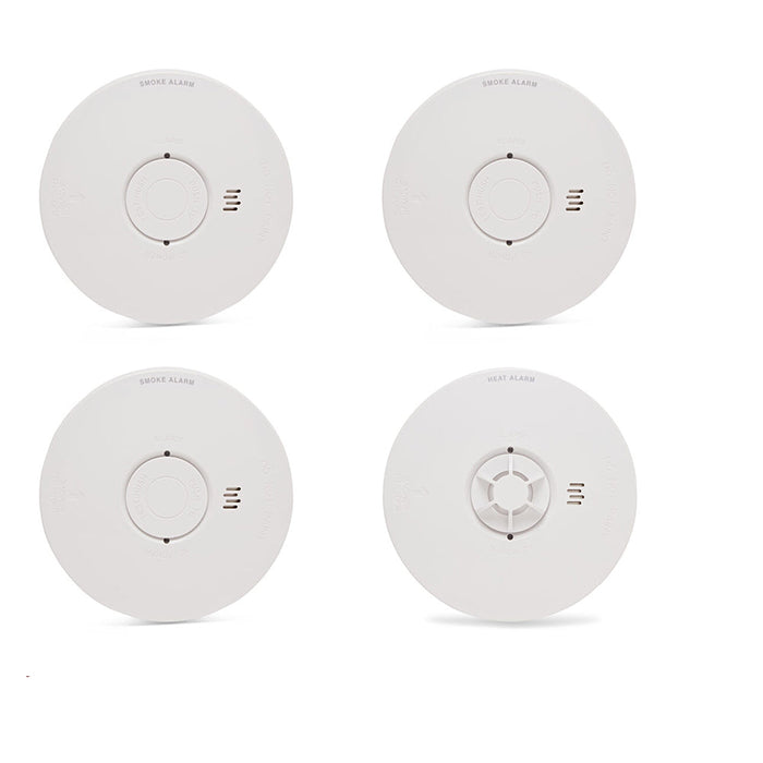 HiSPEC PULSE Mains 3x Optical Smoke Alarm & 1x Heat Alarm c/w 10 Year Lithium Battery Backup (Full Unit) - westbasedirect.com