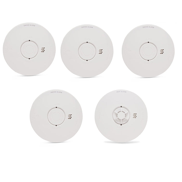 HiSPEC PULSE Mains 4x Optical Smoke Alarm & 1x Heat Alarm c/w 10 Year Lithium Battery Backup (Full Unit) - westbasedirect.com