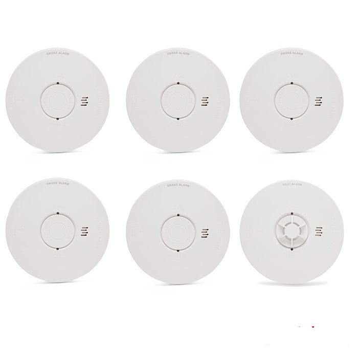 HiSPEC PULSE Mains 5x Optical Smoke Alarm & 1x Heat Alarm c/w 10 Year Lithium Battery Backup (Full Unit) - westbasedirect.com