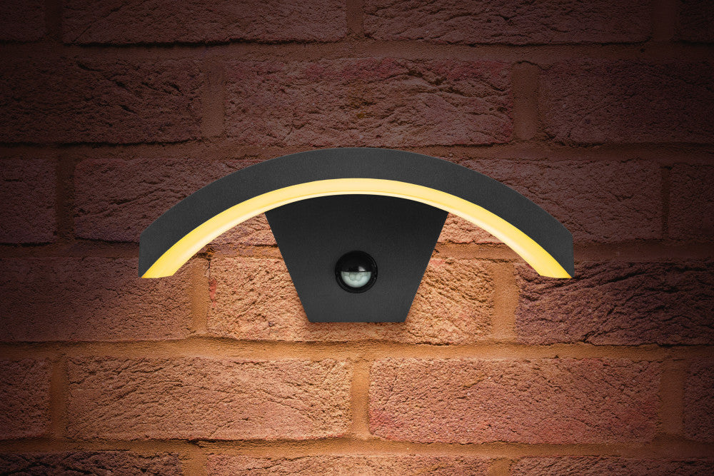 Integral ILDEA009 Outdoor Decorative Wall Light Curve PIR IP54 360Lm 8W 3000K Down Light Dark Grey - westbasedirect.com