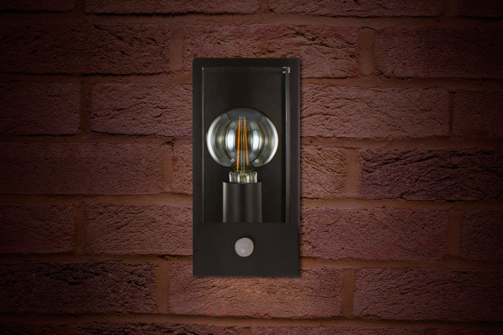 Integral ILDEA037 Outdoor Decorative Wall Light Contemporary Lantern Sensor IP44 1x E27 Black (Bulb Not Included) - westbasedirect.com