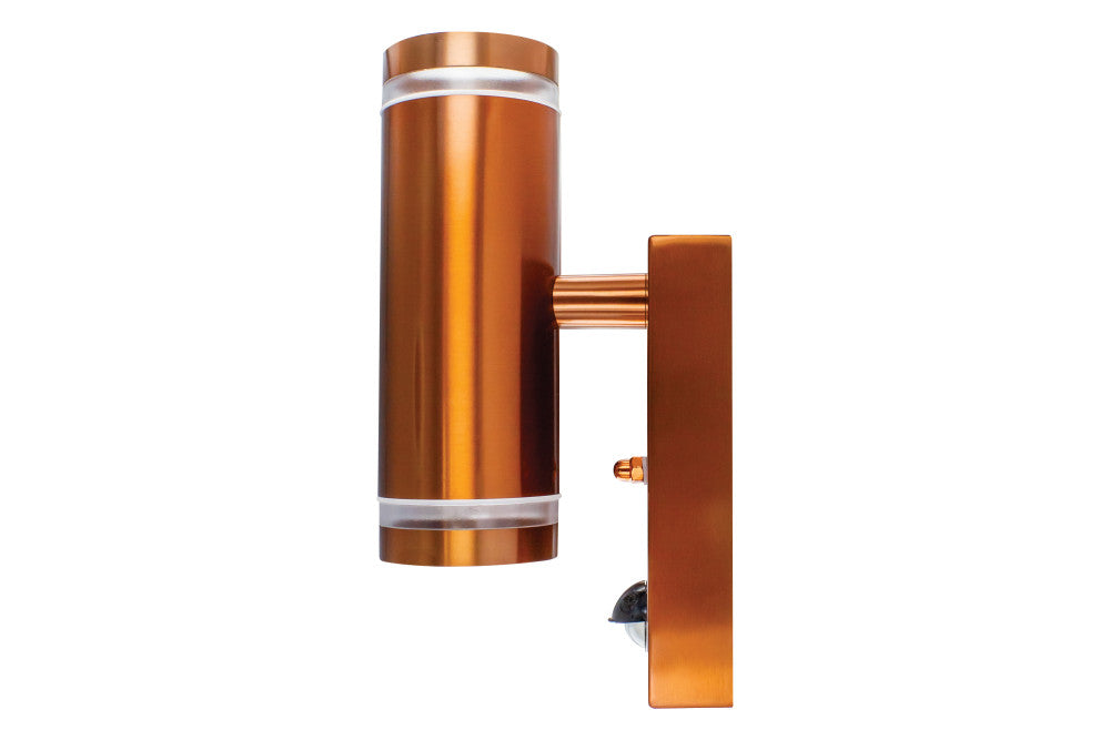 Integral ILDED049 Outdoor Stainless Steel Up And Down GU10 IP54 Wall Light with PIR Copper - westbasedirect.com