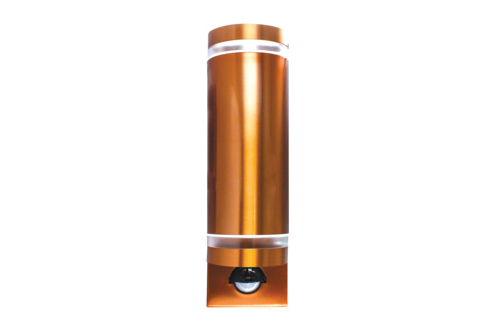 Integral ILDED049 Outdoor Stainless Steel Up And Down GU10 IP54 Wall Light with PIR Copper - westbasedirect.com