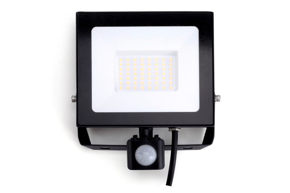 Integral ILFLE035 Compact Slim Floodlight PIR 50W 5000Lm 3000K 120 Beam 100Lm/W IP65 IK08 Black - westbasedirect.com