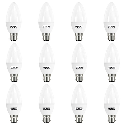 JCB S10979 B22 BC Candle LED Bulb Opal 4.9W 470lm Daylight 6500K (12 Pack) - westbasedirect.com