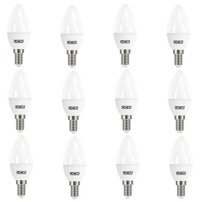 JCB S10981 E14 SES Candle LED Bulb Opal 4.9W 470lm Warm White 3000K (12 Pack) - westbasedirect.com