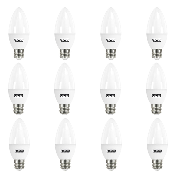 JCB S10983 E27 ES Candle LED Bulb Opal 4.9W 470lm Warm White 3000K (12 Pack) - westbasedirect.com