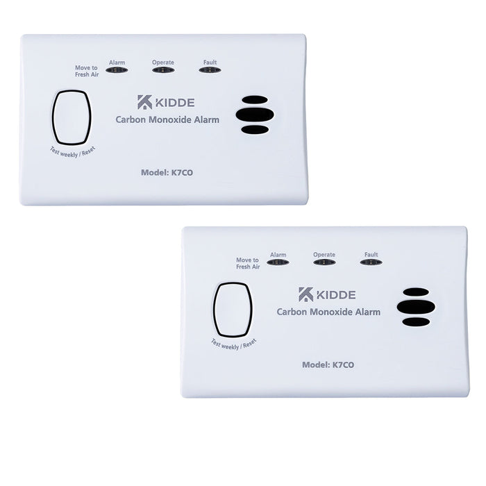 Kidde 2x K7CO Battery Powered Carbon Monoxide Alarm Alkaline Batteries, 10 Year Sensor Life (Box) (Twin Pack) - westbasedirect.com