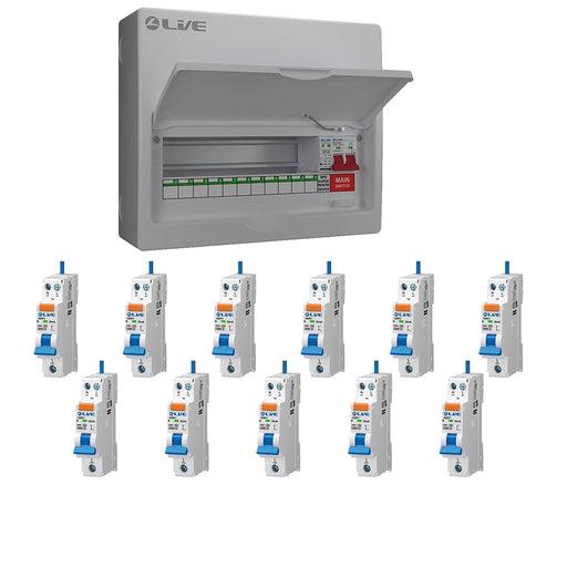 LIVE Electrical LSMC14M-SP 11 Usable Way 20/40kA T2 SPD Metal Consumer Unit & 11 AMR Type A Bi-Directional RCBOs - westbasedirect.com