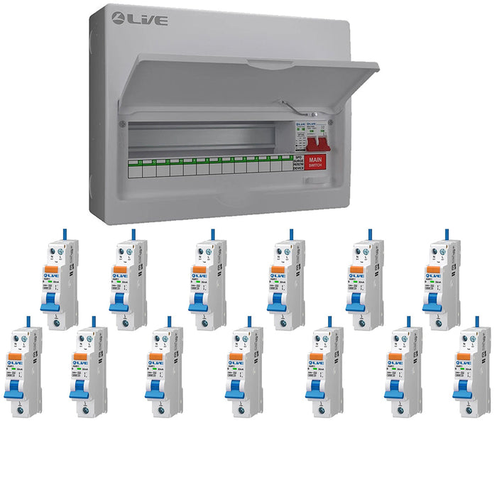 LIVE Electrical LSMC16M-SP 13 Usable Way 20/40kA T2 SPD Metal Consumer Unit & 13 AMR Type A Bi-Directional RCBOs - westbasedirect.com