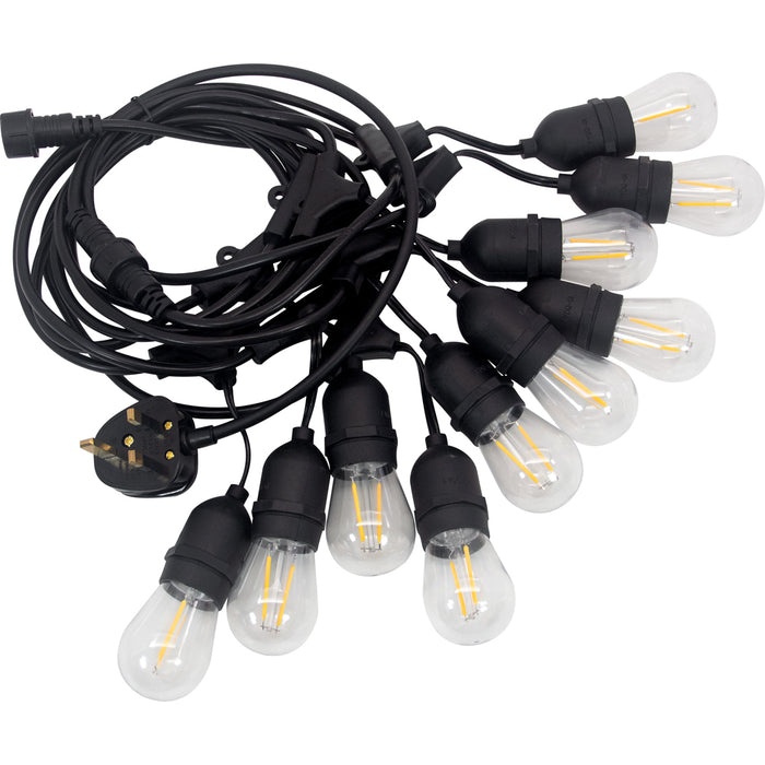 LIVE Electrical LST2 IP65 150W Outdoor E27 LED String Light with 10x Warm White LED Bulbs, Hanging Bulb Holders