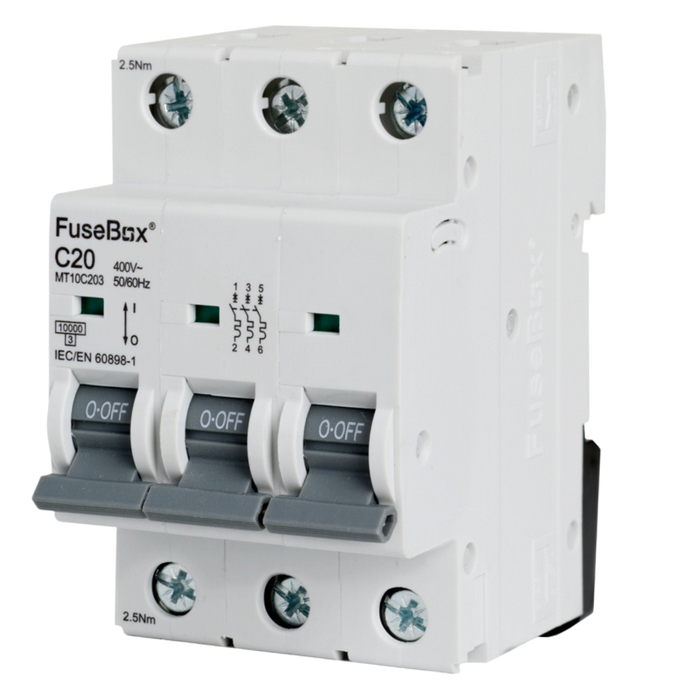 FuseBox MT10C203 20A 3P C Curve 10kA MCB - westbasedirect.com