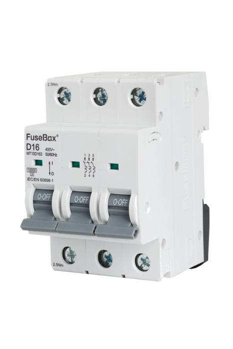 FuseBox MT10D163 16A 3P D Curve 10kA MCB - westbasedirect.com