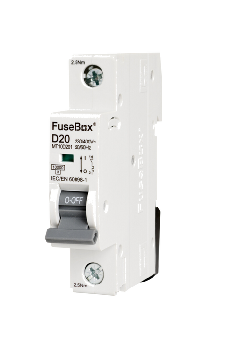 FuseBox MT10D201 20A 1P D Curve 10kA MCB - westbasedirect.com