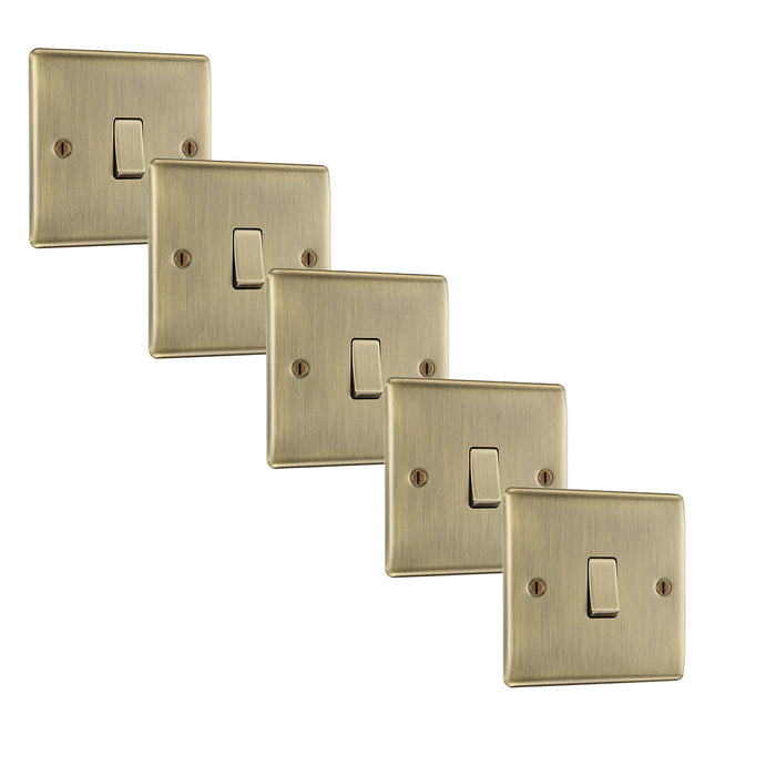 BG NAB12 Nexus Metal Single Light Switch 10A - Antique Brass (5 Pack) - westbasedirect.com