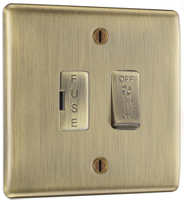 BG NAB15F Flatplate Screwless Triple Pole Fused Fan Isolator Switch 10A - Antique Brass - westbasedirect.com