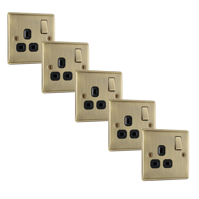 BG NAB21B Nexus Metal Single Socket 13A /Black Insert - Antique Brass (5 Pack) - westbasedirect.com