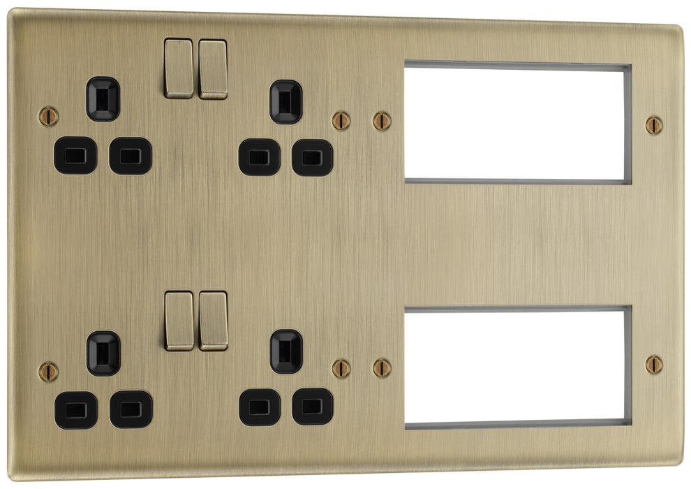 BG NAB222EM8B Nexus Metal 2x 2G Socket 13A + 2x 4 Module Aperture - Black Insert - Antique Brass - westbasedirect.com