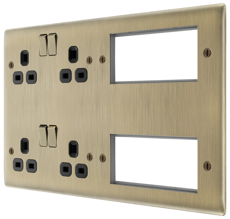 BG NAB222EM8B Nexus Metal 2x 2G Socket 13A + 2x 4 Module Aperture - Black Insert - Antique Brass - westbasedirect.com