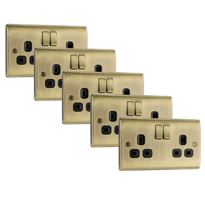 BG NAB22B Nexus Metal Double Socket 13A - Black Insert - Antique Brass (5 Pack) - westbasedirect.com