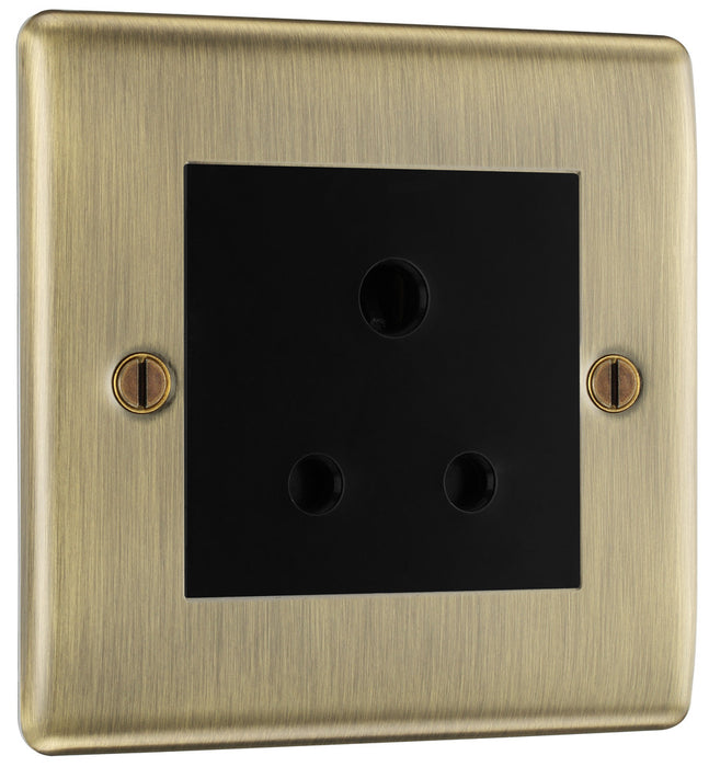 BG NAB29B Nexus Metal Unswitched Round Pin Socket 5A - Black Insert - Antique Brass - westbasedirect.com
