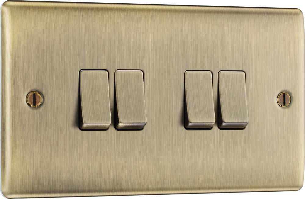 BG NAB44 Nexus Metal Quad Light Switch 10A - Antique Brass - westbasedirect.com