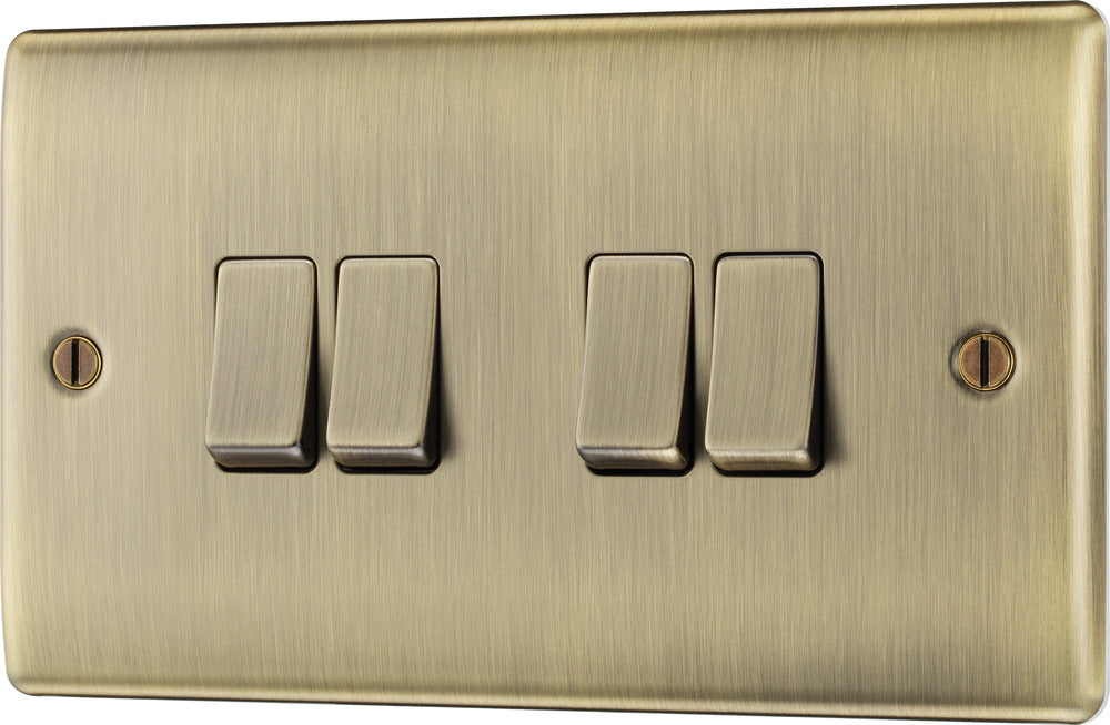 BG NAB44 Nexus Metal Quad Light Switch 10A - Antique Brass - westbasedirect.com