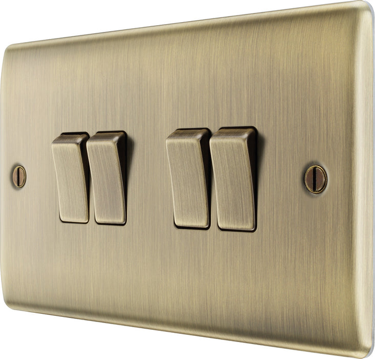 BG NAB44 Nexus Metal Quad Light Switch 10A - Antique Brass - westbasedirect.com
