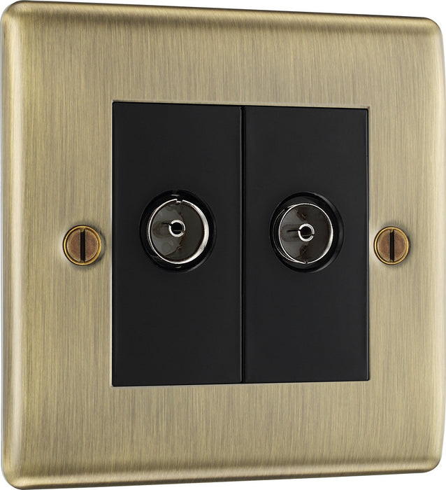 BG NAB61 Nexus Metal Double TV Aerial Socket - Black Insert - Antique Brass - westbasedirect.com