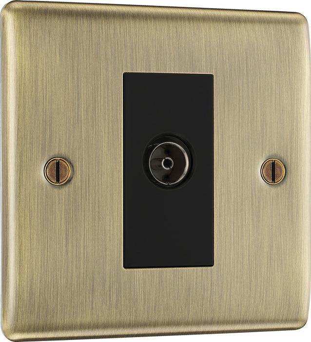 BG NAB62 Nexus Metal Isolated TV Aerial Socket - Black Insert - Antique Brass - westbasedirect.com