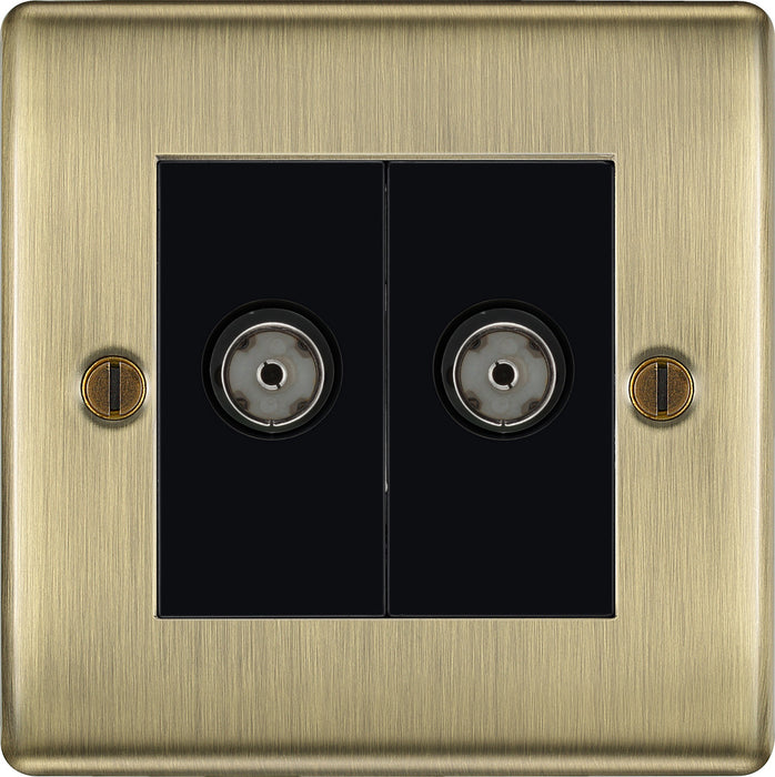 BG NAB63 Nexus Metal Isolated Double TV Aerial Socket - Black Insert - Antique Brass - westbasedirect.com
