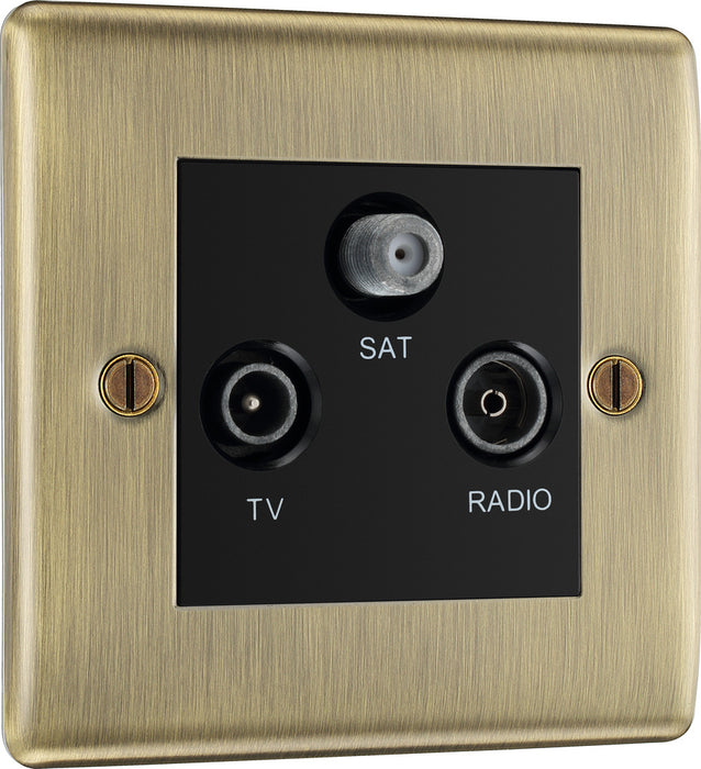 BG NAB67 Nexus Metal Triplex TV/FM/Sat Socket - Black Insert - Antique Brass - westbasedirect.com