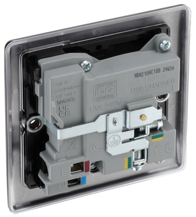 BG NBN21UAC18B Nexus Metal 13A Single Switched Power Socket + USB A+C (18W) - Black Nickel + Black Insert - westbasedirect.com