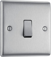 BG NBS12x10 Nexus Metal 20A 16AX 2 Way Single Light Switch - Brushed Steel (10 Pack)