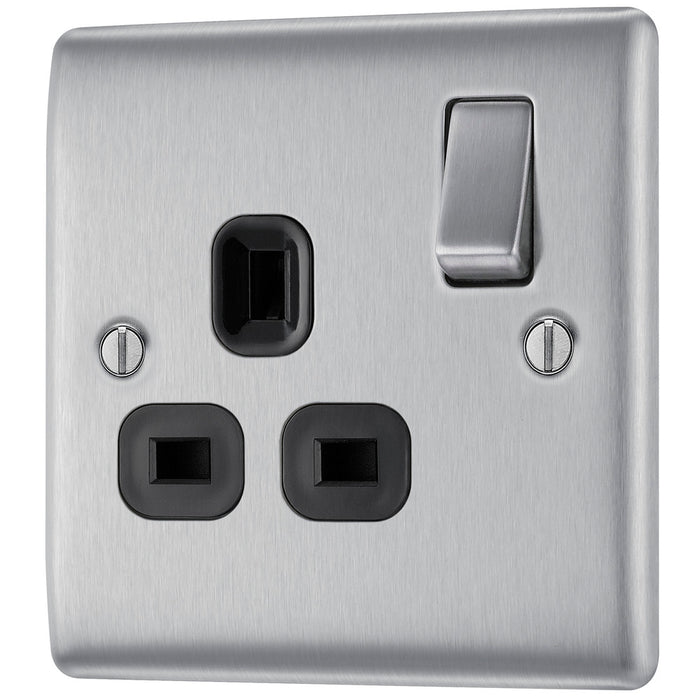 BG NBS21B Nexus Metal Single Socket 13A /Black Insert - Brushed Steel (5 Pack) - westbasedirect.com