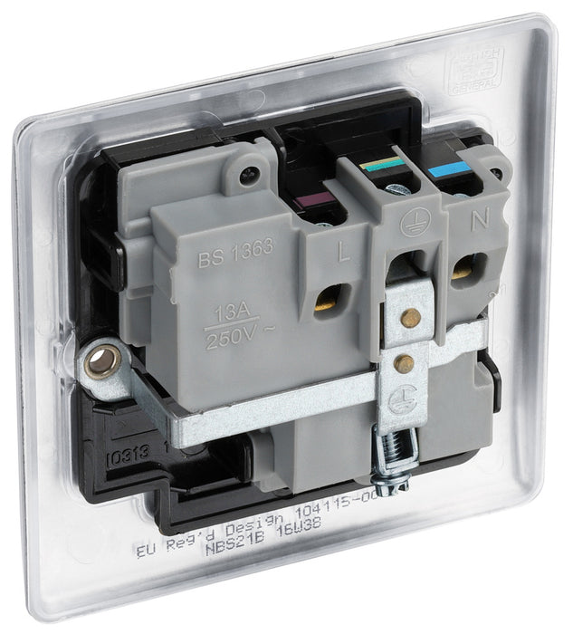 BG NBS21B Nexus Metal Single Socket 13A /Black Insert - Brushed Steel (5 Pack) - westbasedirect.com